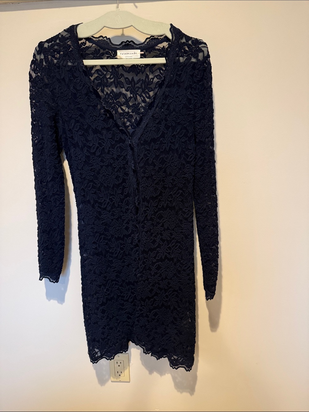 Rosemunde Navy Long-Sleeve Lace Button Cardigan